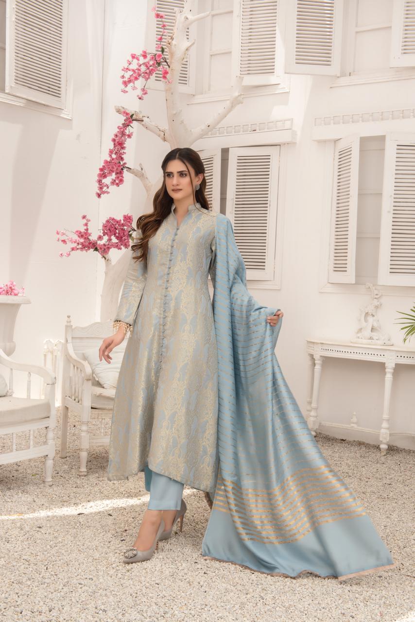 Khadijah Vol 14 – Sky Blue Everyday Jacquard Suit