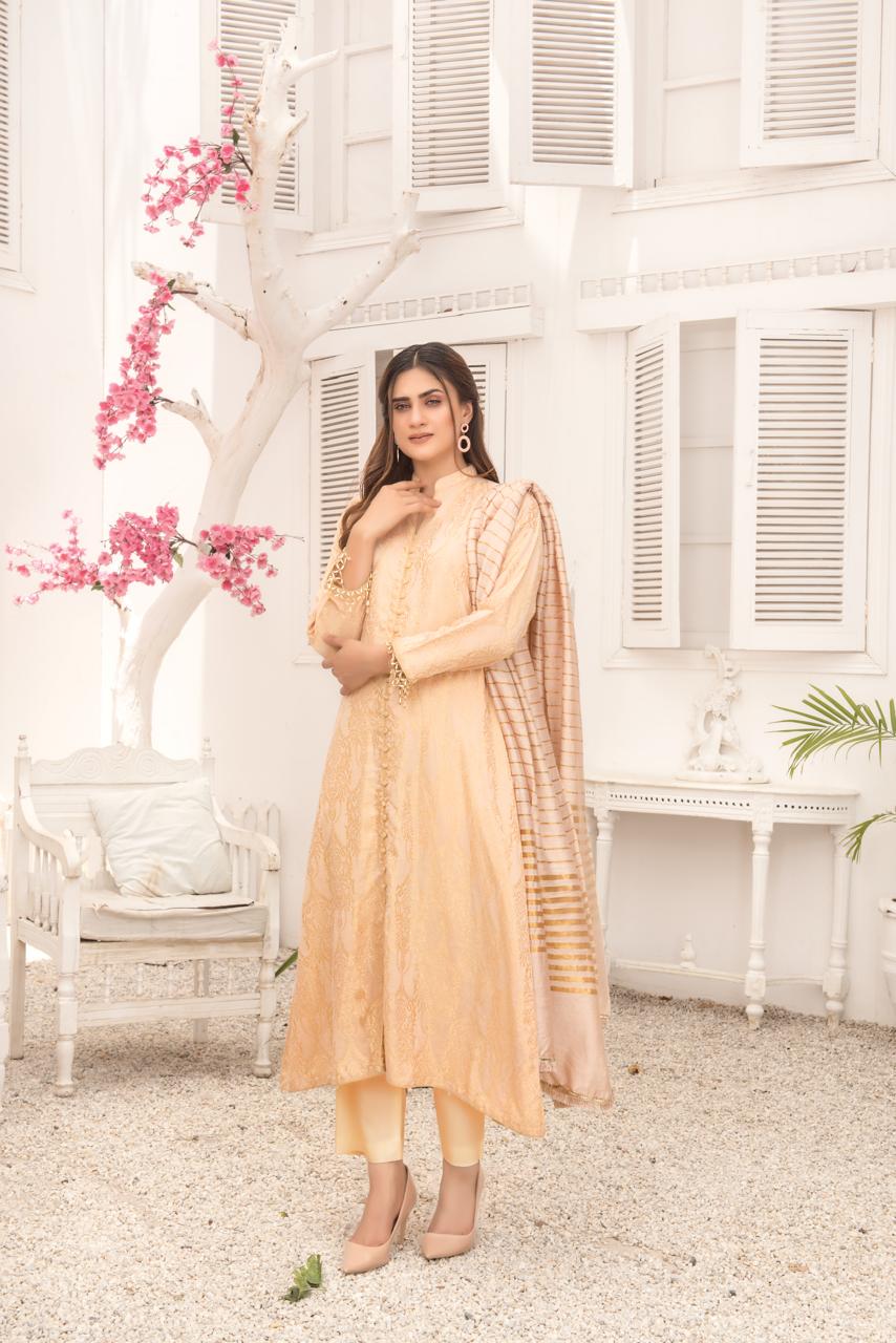 Khadijah Vol 14 – Peach Everyday Jacquard Suit