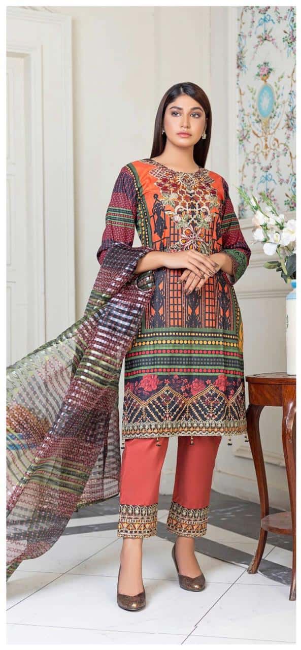 Digital Print Embroidered Lawn Suit - Design 2 image 1