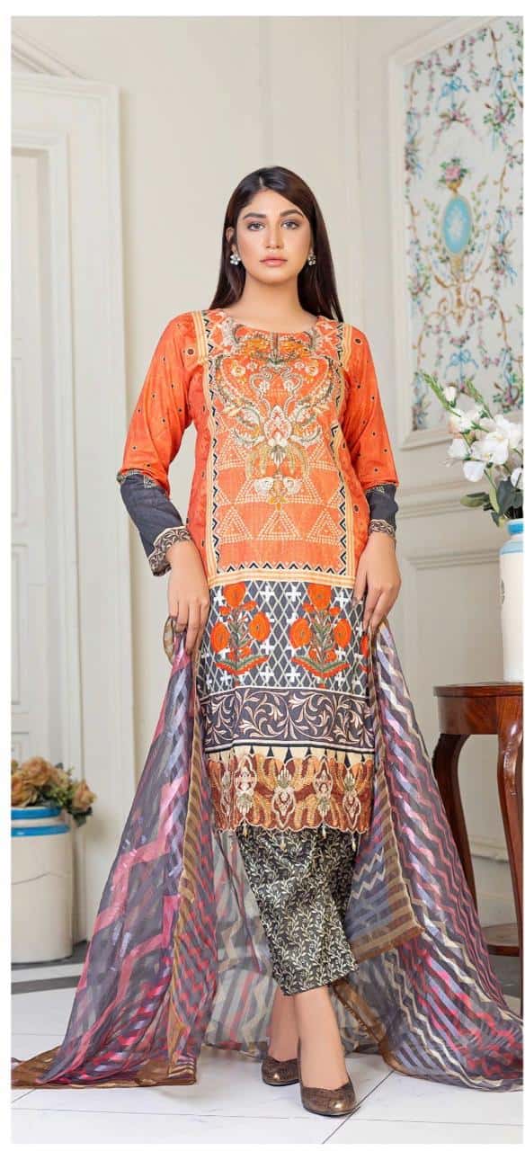 Digital Print Embroidered Lawn Suit - Design 3 image 1