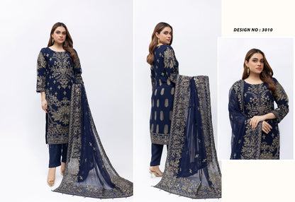 Navy Noor Embroidered Crinkle Suit – Royal Festive Edition (3010)