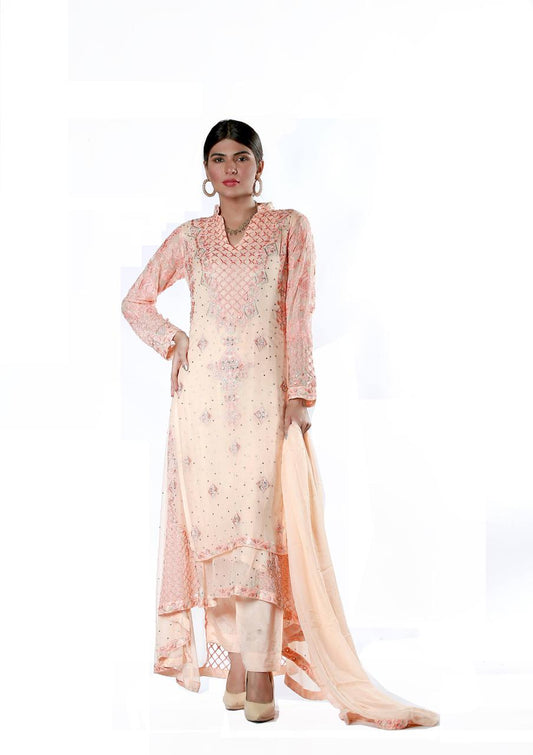 “Zar-e-Noor” Crinkle Maxi Ensemble with Raw Silk Trouser