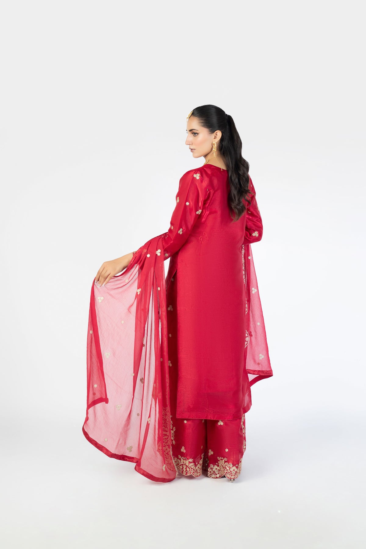 Ruby Red Sheesha Silk Ensemble with Crinckle Dupatta