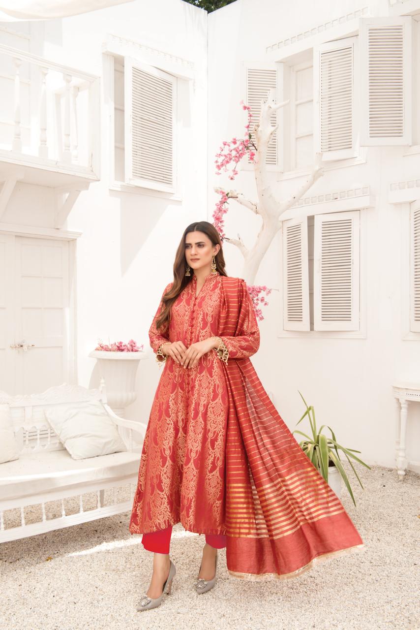 Khadijah Vol 14 – Coral Rose Everyday Jacquard Suit