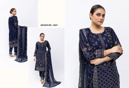 Navy Royale Embroidered Crinkle Suit – Luxe Festive Edition (3007)