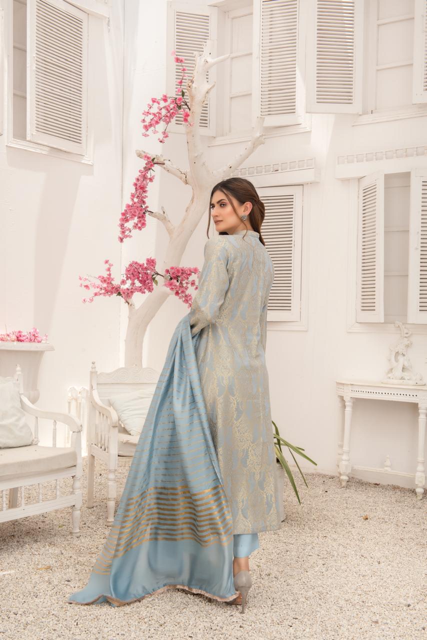 Khadijah Vol 14 – Sky Blue Everyday Jacquard Suit