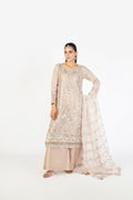 Beige Champagne Handmade Embellished Organza Ensemble