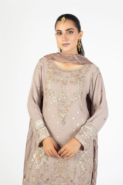 Dusty Mink Handmade Embellished Krinckle & Raw Silk Ensemble