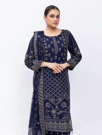 Navy Royale Embroidered Crinkle Suit – Luxe Festive Edition (3007)