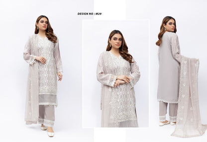 Silver Mist Embroidered Viscose Suit – Elegant Grace Edit (M29)