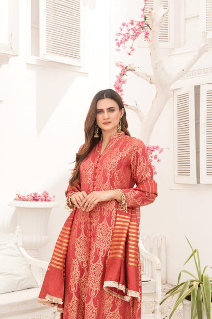 Khadijah Vol 14 – Coral Rose Everyday Jacquard Suit