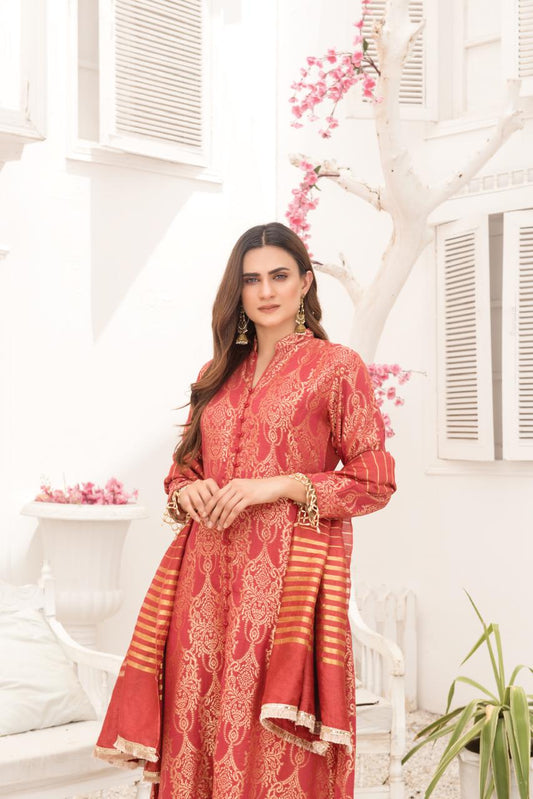 Khadijah Vol 14 – Coral Rose Everyday Jacquard Suit