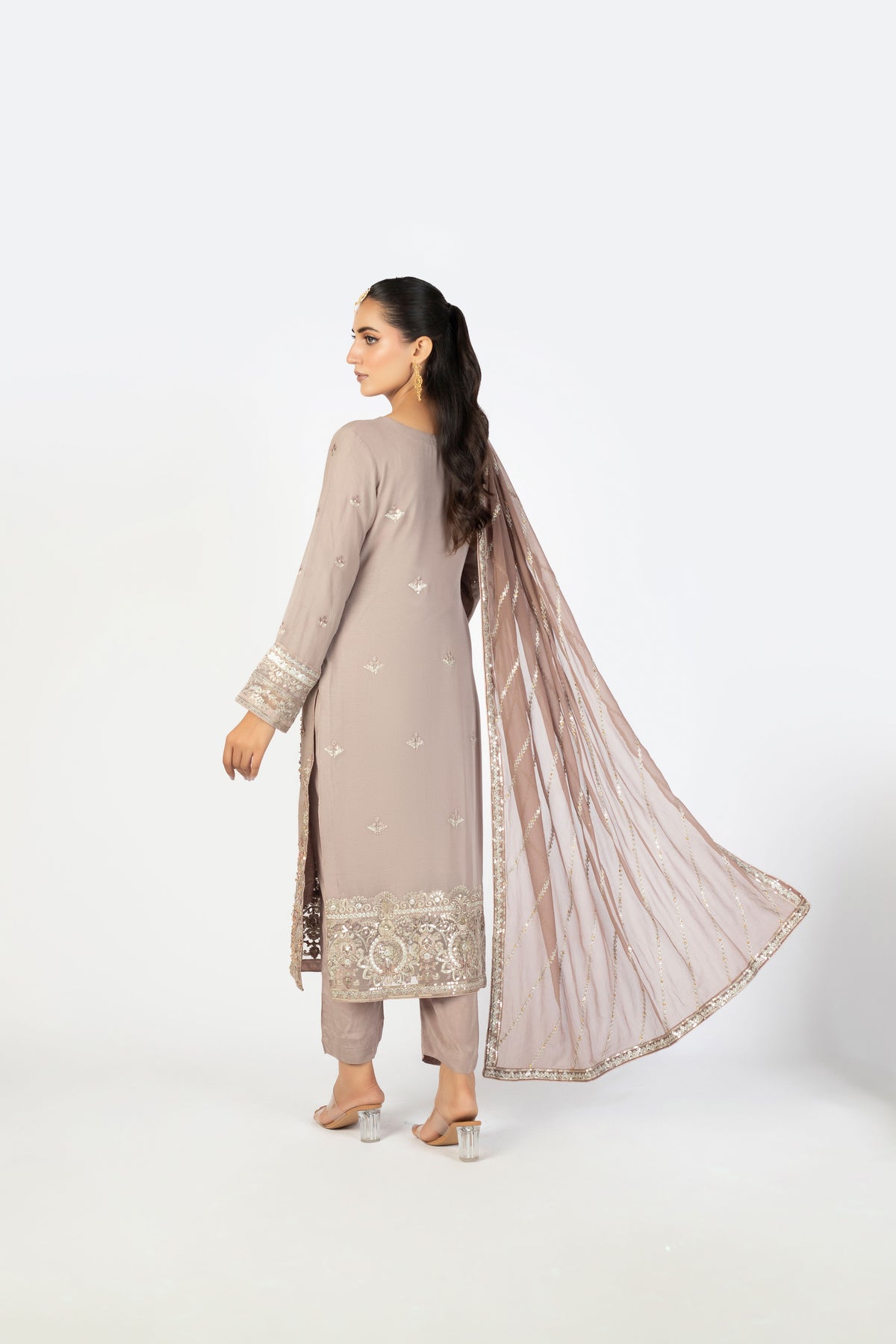 Dusty Mink Handmade Embellished Krinckle & Raw Silk Ensemble