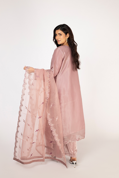 Mauve Lava Silk Embroidered Suit with Organza Dupatta