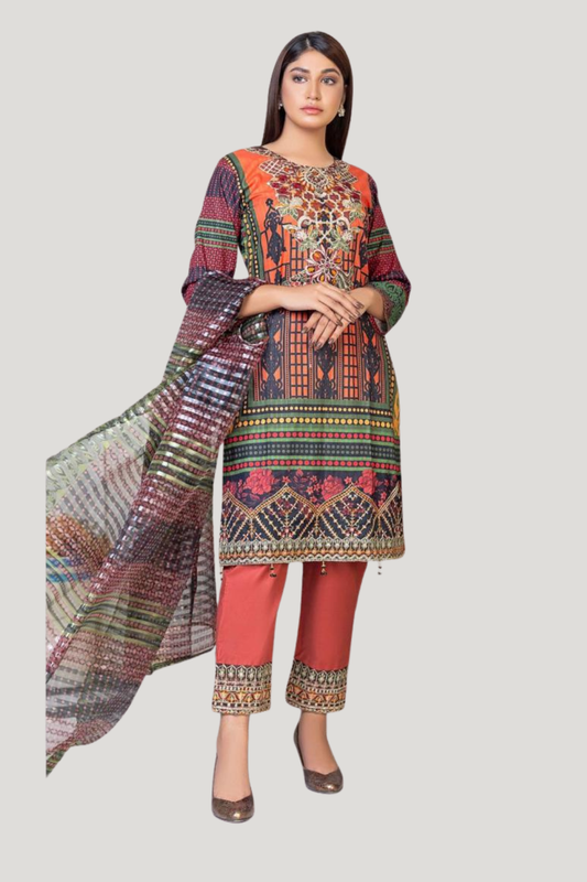 Digital Lawn Luxe Suit – Embroidered Finish (Design 2)