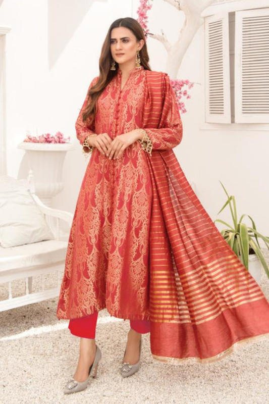 Khadijah Vol 14 – Coral Rose Everyday Jacquard Suit