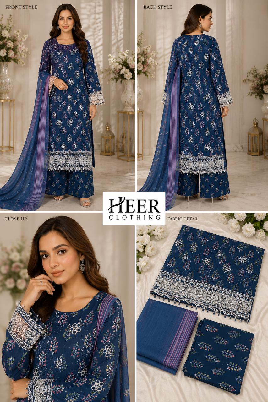 Embroidered Digital Print Lawn