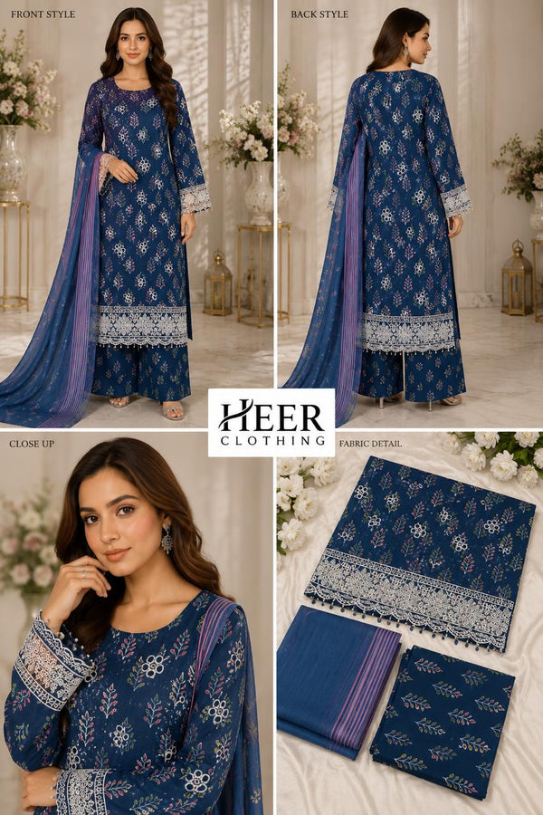 Embroidered Digital Print Lawn
