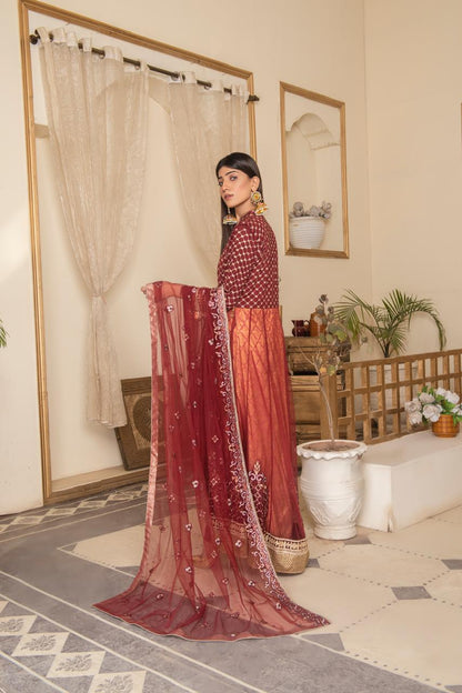 Maroon Royale Embroidered Net Maxi – Luxe Festive Edition