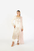 Ivory White Elegant Krinckle & Raw Silk Handmade Embellished Ensemble