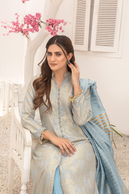 Khadijah Vol 14 – Sky Blue Everyday Jacquard Suit