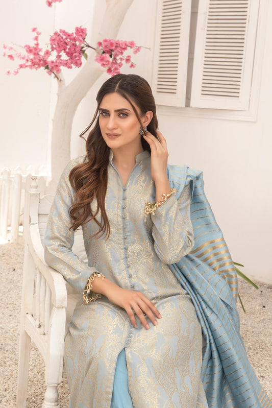Khadijah Vol 14 – Sky Blue Everyday Jacquard Suit