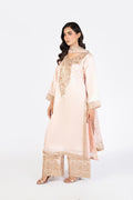 Elegant Pastel Pink Pure Sheesha Silk 3-Piece Ensemble with Crinkle Dupatta