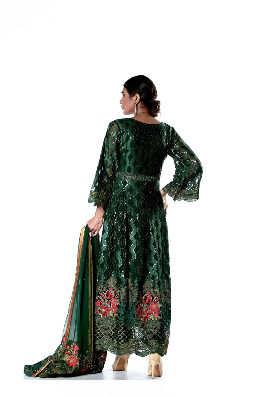 “Zar-e-Noor” Crinkle Maxi Suit with Jamawar Trouser