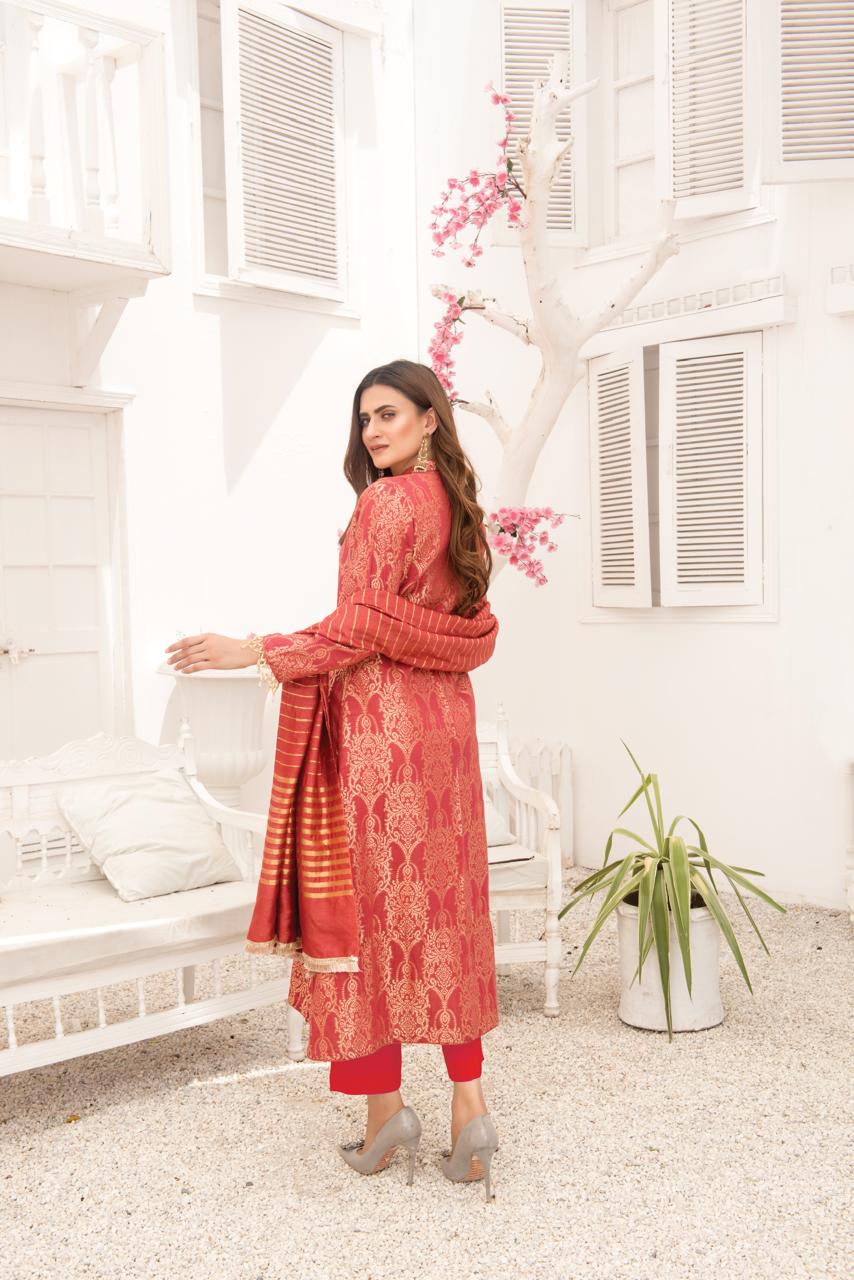 Khadijah Vol 14 – Coral Rose Everyday Jacquard Suit