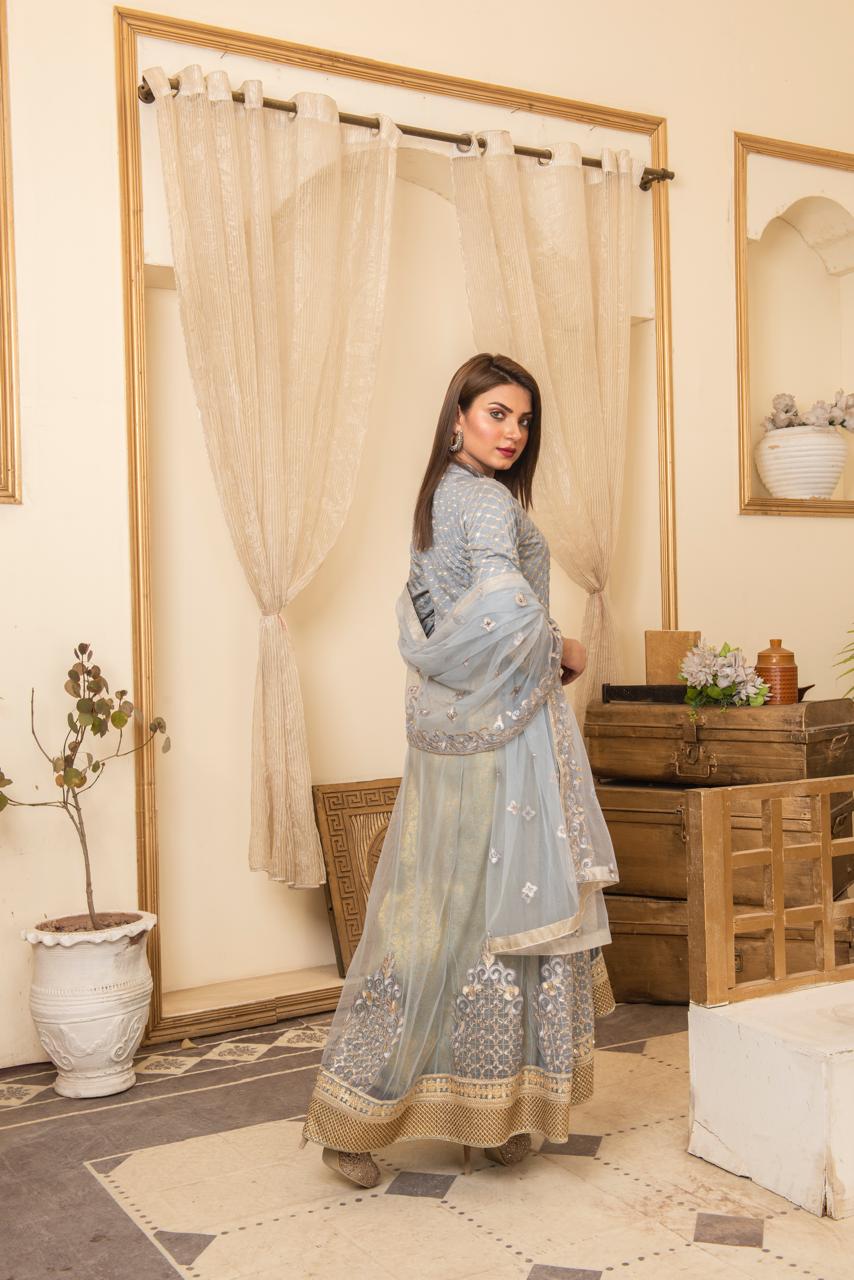 Ice Blue Embroidered Net Maxi – Ethereal Elegance Edition