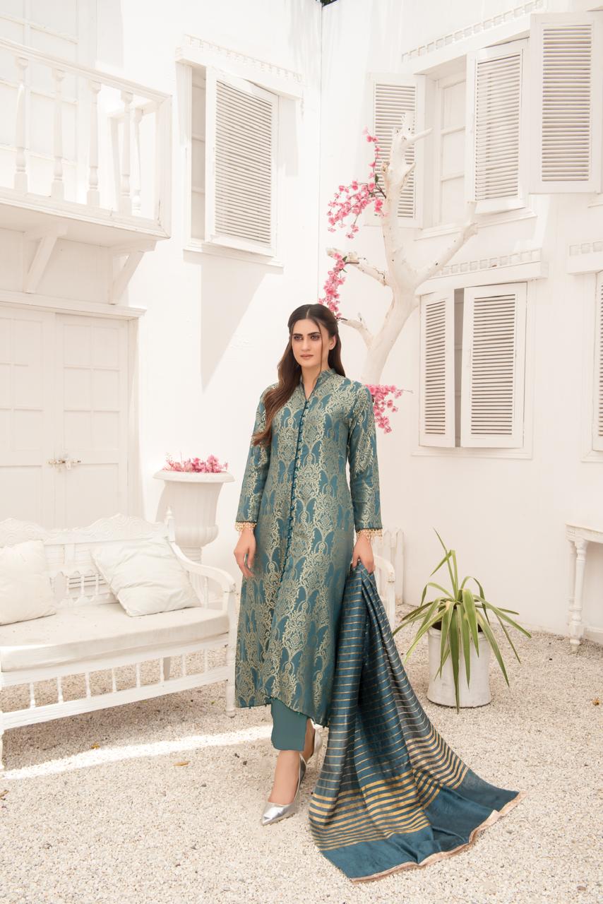 Khadijah Vol 14 – Teal Everyday Jacquard Suit